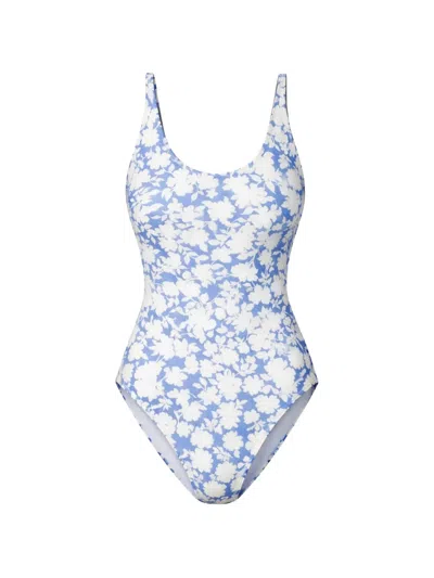 Michael Michael Kors Floral-print Drawstring Swimsuit In Blue