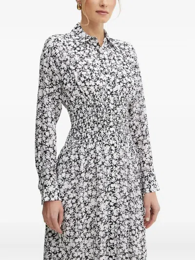 Michael Michael Kors Floral Smocked Shirt Midi Dress In Multi