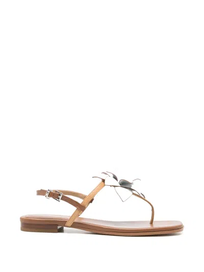 Michael Michael Kors Floral-appliqué Leather Sandals In Neutral