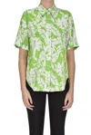 Michael Michael Kors Flower Print Satin Shirt In Spring Green