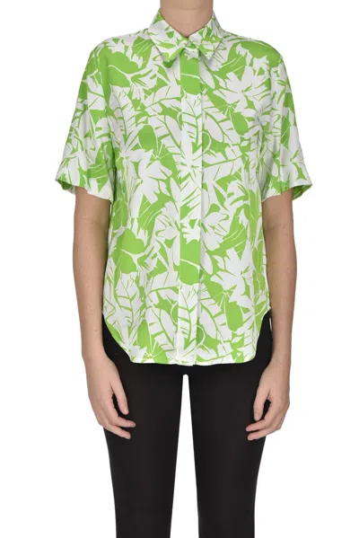 Michael Michael Kors Flower Print Satin Shirt In Green