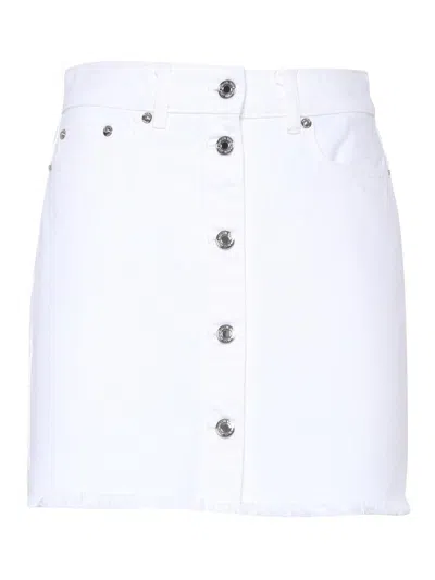 Michael Michael Kors Frayed Denim Mini Skirt In White