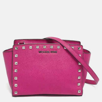 Pre-owned Michael Michael Kors Fuchsia Leather Small Selma Crossbody Bag In Pink