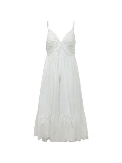 Michael Michael Kors Gathered Poplin Midi Dress In White