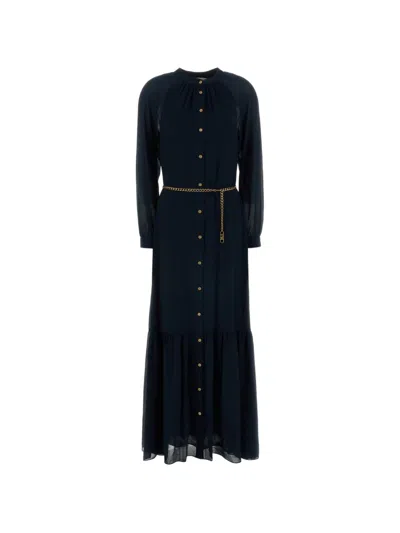 Michael Michael Kors Georgette Belted Maxi Dress In Blue