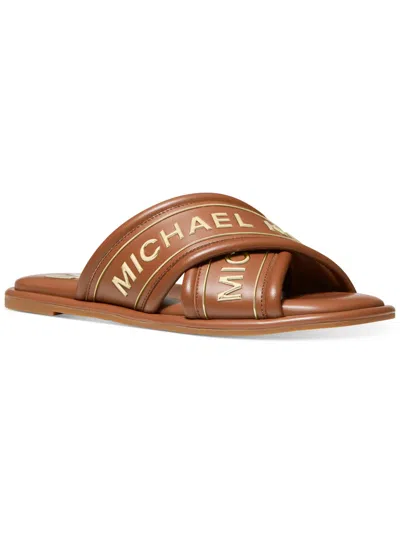 Michael Michael Kors Gideon Slide Womens Logo Faux Leather Slide Sandals In Brown