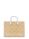Michael Michael Kors Gigi Small Empire Logo Jacquard Straw Tote Bag In Beige