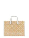 Michael Michael Kors Gigi Small Empire Logo Jacquard Straw Tote Bag In Beige