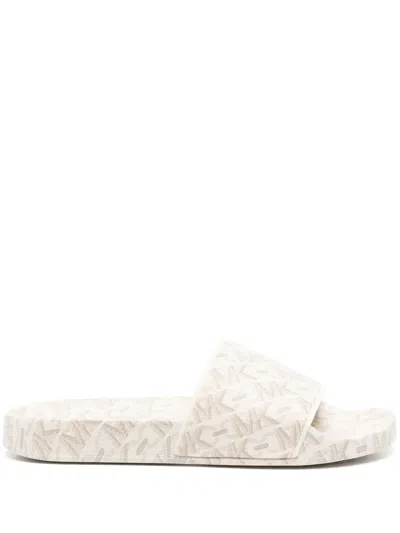 Michael Michael Kors Gilmore Monogram-pattern Slides In Neutrals