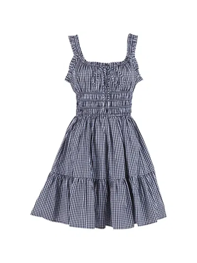 Michael Michael Kors Gingham-check Smocked Mini Dress In Blue
