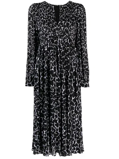 Michael Michael Kors Giraffe-print Midi Dress In Black