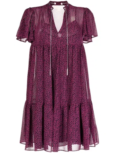 Michael Michael Kors Giraffe-print Ruffle-hem Dress In Purple