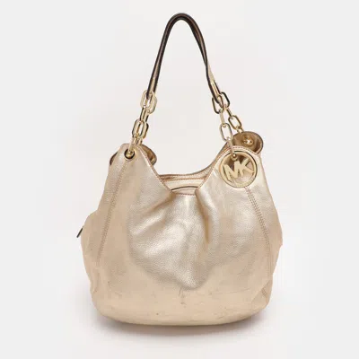 Pre-owned Michael Michael Kors Gold Leather Fulton Hobo