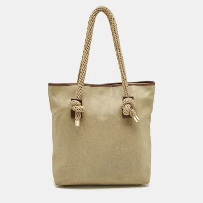 Pre-owned Michael Michael Kors Gold/brown Shimmer Canvas Knotted Handle Tote