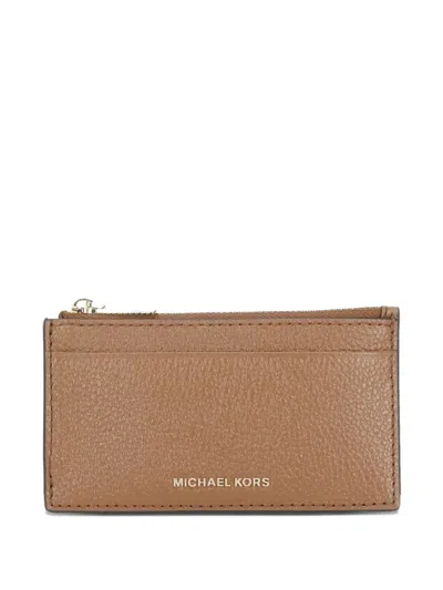 Michael Michael Kors Grained Leather Card Holder In Brown