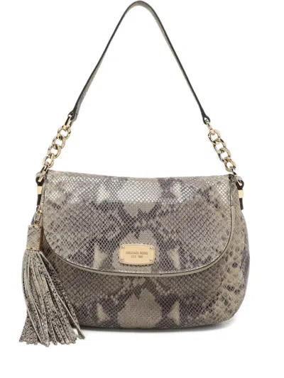 Pre-owned Michael Michael Kors Snake-embossed Leather Shoulder Bag In Gray