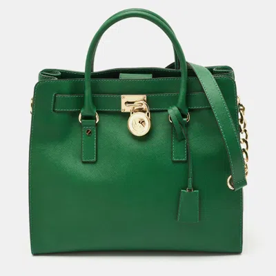 Pre-owned Michael Michael Kors Green Leather Large North South Hamilton Tote