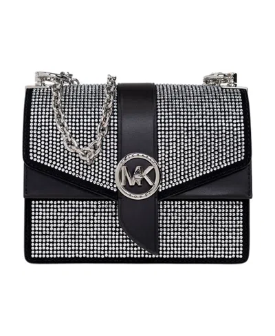 Michael Michael Kors Greenwich Crystal Embellished Leather Bag In Black