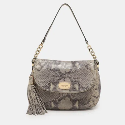 Pre-owned Michael Michael Kors Grey Python Embossed Leather Shoulder Bag