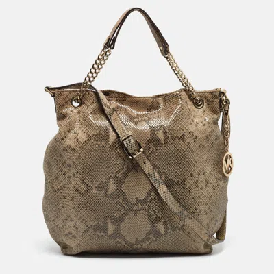 Pre-owned Michael Michael Kors Grey Snakeskin Embossed Leather Cynthia Shoulder Bag