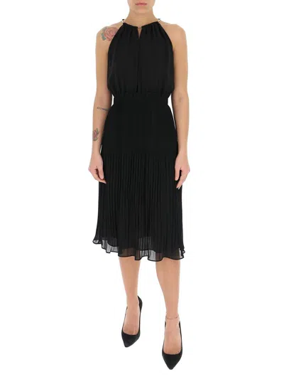 Michael Michael Kors Pleated Skirt Midi Dress In Black