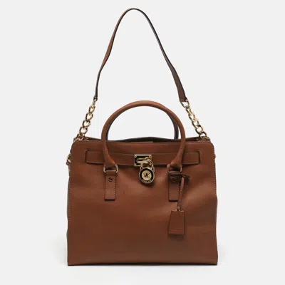 Pre-owned Michael Michael Kors Hamilton Large Brown Saffiano Leather North South Tote