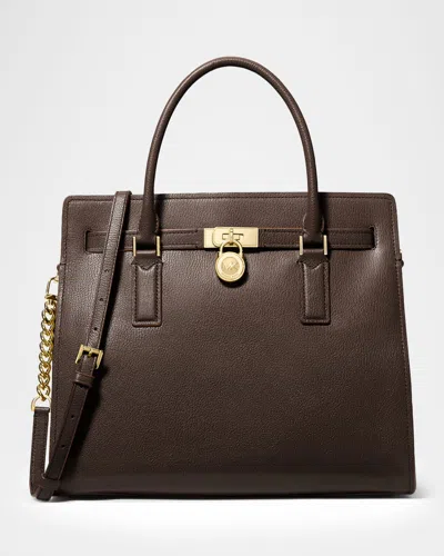 Michael Michael Kors Hamilton Large Leather Top-handle Bag In Brown
