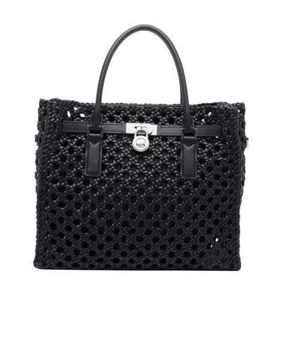 Michael Michael Kors Hamilton Moderne Large Hand-woven Satchel Bag In Black