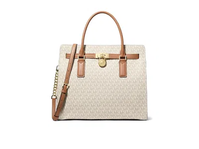 Michael Michael Kors Hamilton Moderne Large Satchel Satchel Handbags Vanilla/acorn: One Size In Sand