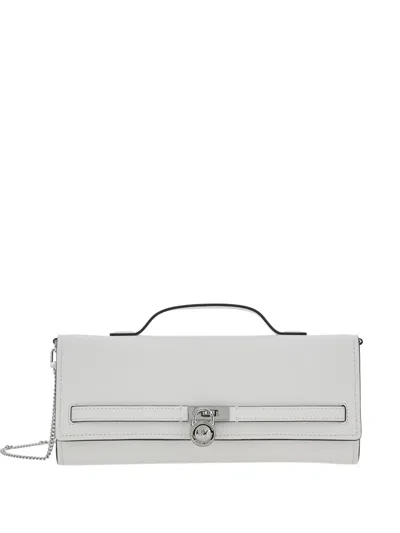 Michael Michael Kors Hamilton Moderne Padlock Chain Tote Bag In White