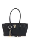 Michael Michael Kors Hamilton Moderne Small Black Shoulder Bag With Padlock On The Front And Ring With Pendants In Leathe In Black