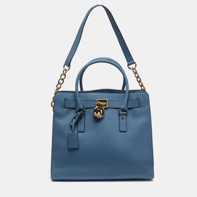 Pre-owned Michael Michael Kors Hamilton North South Large Blue Saffiano Leather Tote