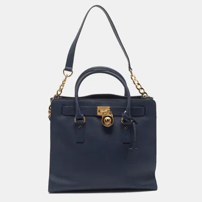 Pre-owned Michael Michael Kors Hamilton North South Large Navy Blue Leather Tote