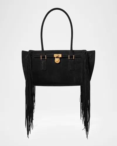 Michael Michael Kors Hamilton Small Fringe Suede Tote Bag In Black