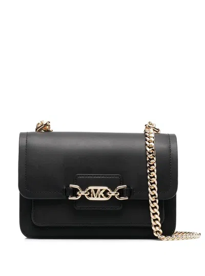 Michael Michael Kors Heather Black Shoulder Bag With Mk Logo In Smooth Leather Woman
