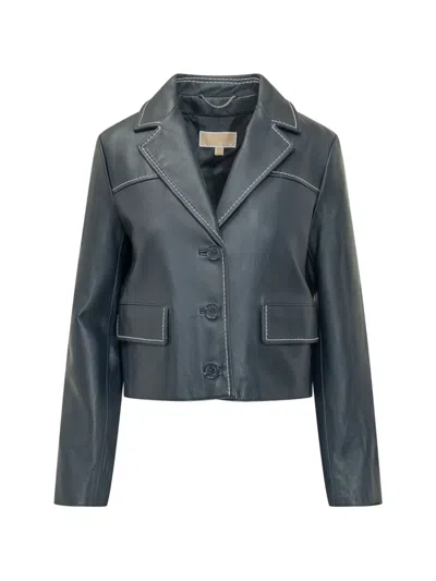 Michael Michael Kors Heavy Leather Blazer In Blue