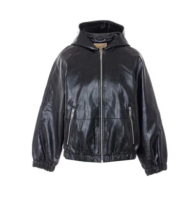 Michael Michael Kors Hooded Bomber In Black