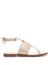 Michael Michael Kors Interwoven Ankle-tie Fastening Sandals In 740 Palegold