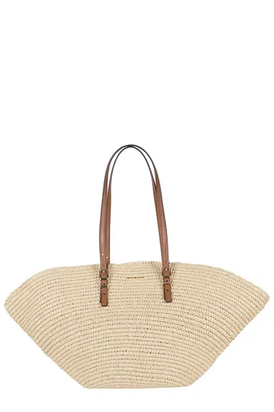 Michael Michael Kors Isa Large Beige Shopper With Woven Design And Two Adjustable Handles In Tech Fabric Woman