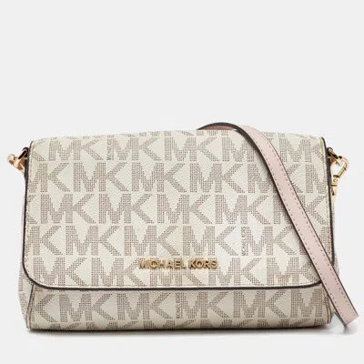 Pre-owned Michael Michael Kors Ivory Signature Coated Canvas Crossbody Bag In White