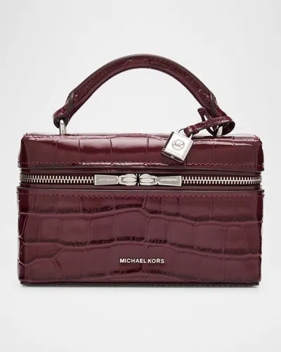 Michael Michael Kors Jana Xs Croc-embossed Leather Crossbody Bag In Burgundy