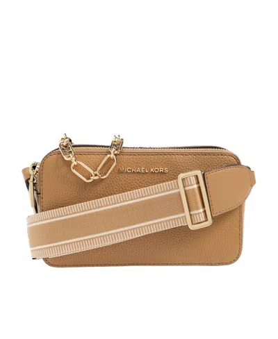 Michael Michael Kors Jet Set Chain-link Leather Crossbody Bag In Brown