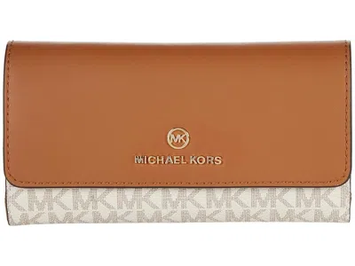 Michael Michael Kors Jet Set Charm Large Trifold Wallet Handbags Vanilla/acorn: One Size In Sand