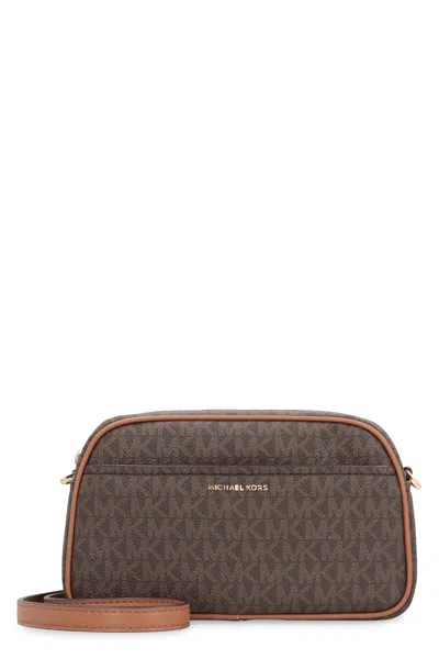 Michael Michael Kors Jet Set Coated Canvas Camera Bag In Brown