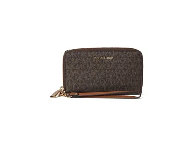Michael Michael Kors Jet Set Large Flat Multi Function Phone Case Travel Pouch Brown: One Size