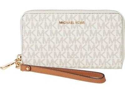 Michael Michael Kors Jet Set Large Flat Multi Function Phone Case Travel Pouch Vanilla: One Size In Brown