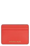 Michael Michael Kors Jet Set Leather Card Holder In Red