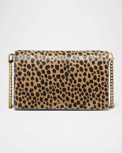 Michael Michael Kors Jet Set Medium Cheetah Calf Hair Crossbody Bag In Husk Multi