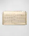 Michael Michael Kors Jet Set Metallic Croc-embossed Crossbody Bag In Pale Gold