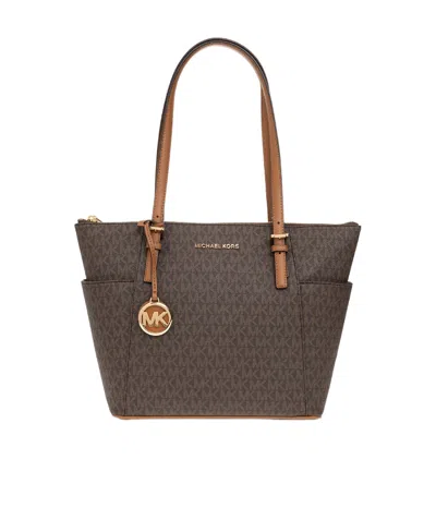 Michael Michael Kors Jet Set Monogram Logo Tote In Brown